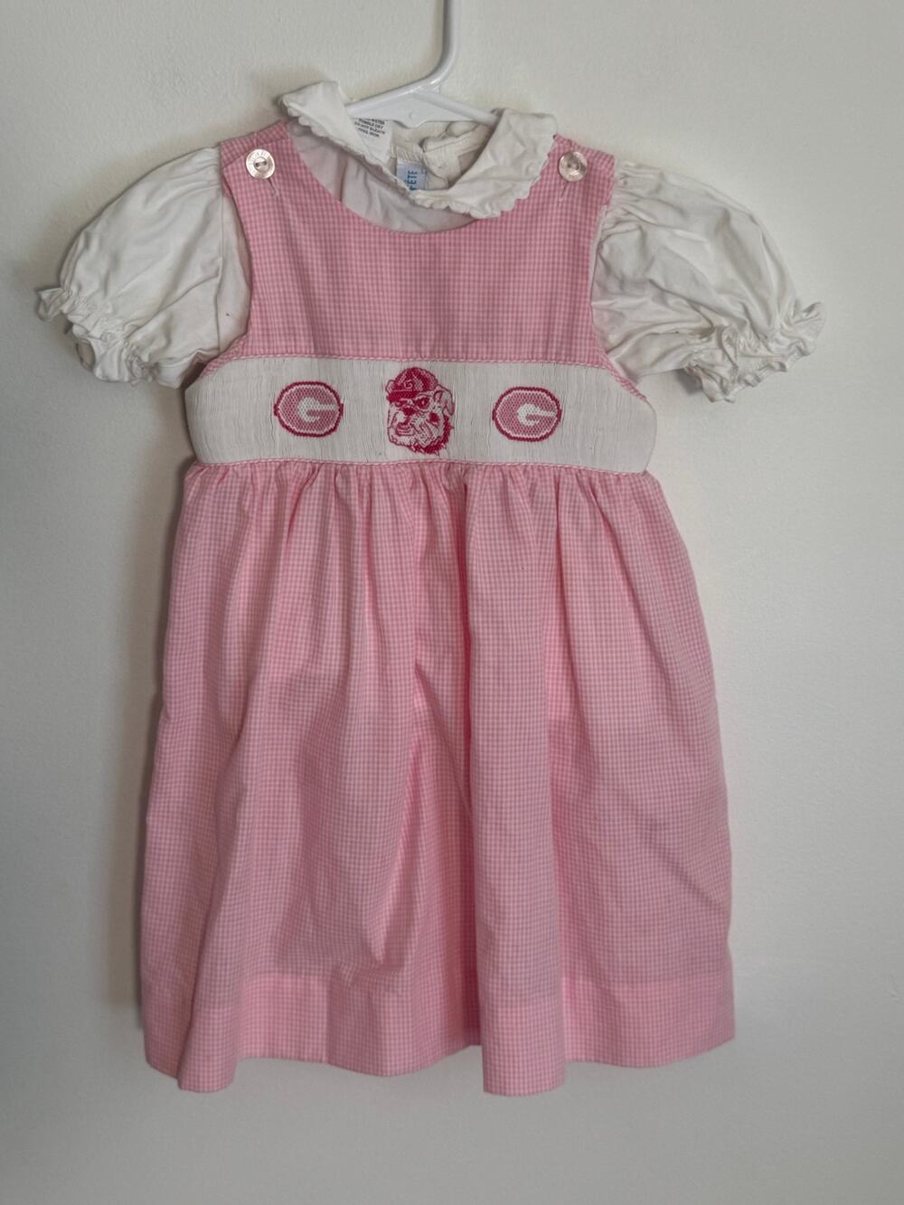 Silly Goose Hand smocked Georgia Bulldog dress size 24 mo Read Descrip